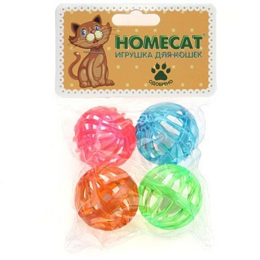 Игрушка для кошек Homecat Мячи с колокольчиком пластиковые разноцветные 4 см 4 шт CT12016**