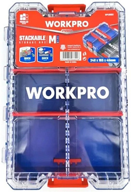 Органайзер Workpro штабелируемый для мелочей с прозрачной крышкой размер М 240*175*49 мм WP409051