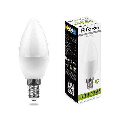Лампа светодиодная Feron LED 11Вт Е14 белый матовая свеча LB-770 