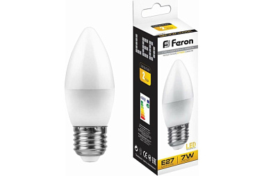 Лампа светодиодная Feron LED 7Вт Е27 теплый матовая свеча LB-97