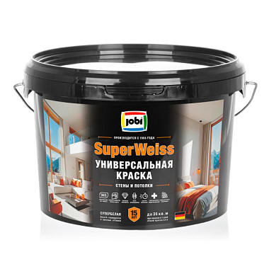 Краска Jobi SuperWeiss высокоукрывистая для стен и потолков 2,5 л 36385