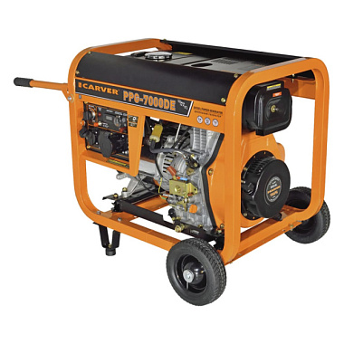 Генератор дизельный Carver PPG-7000DE LT-186FA 5,0/5,5 кВт 220В бак12.5 л э/старт. колеса медь