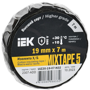 Изолента IEK Mixtape Plus Х/Б 19 мм 7 м UIZ20-19-07-K02