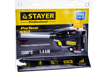 Горелка газовая Stayer ProTeam Turbo PG300 с пьезоподжигом на баллон с цанговым соед 1300°С 55582